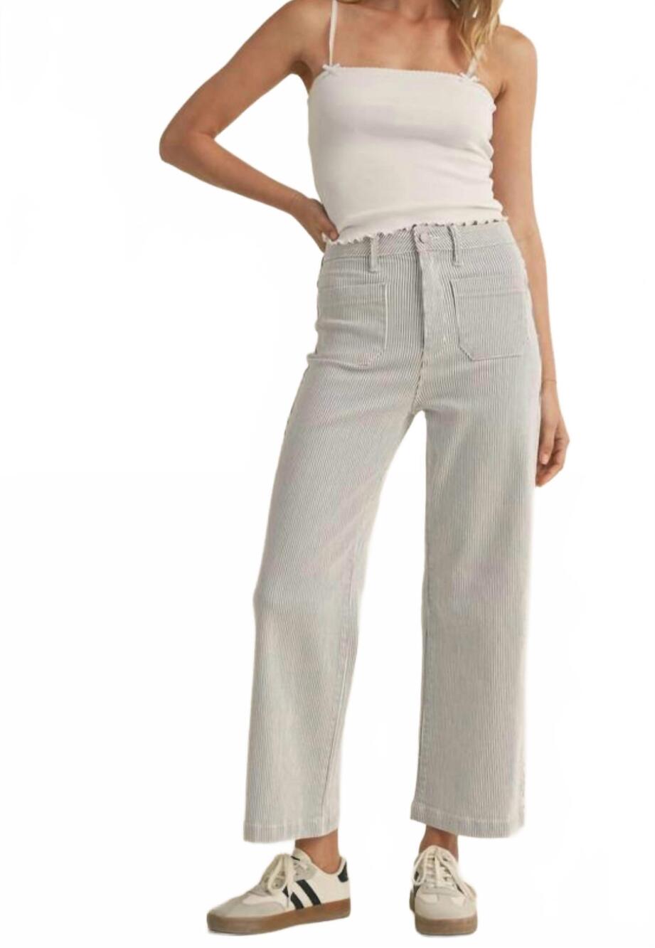 NEW JUST BLACK DENIM patch pocket wide leg jeans in stripe